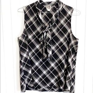 Anne Klein Sleeveless Black and White Plaid Top.